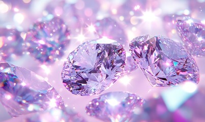 Glistening Purple Diamonds Scattered on a Soft Surface Reflecting Bright Light