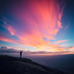 Slhouette of a person on a mountain top