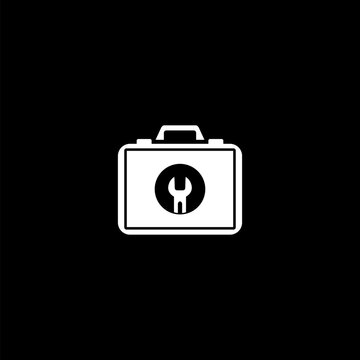 recommend clip art: Craft toolbox icon. Tool kit. Car bag icon  isolated on black background.