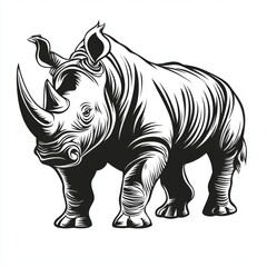 Fototapeta premium Black and white illustration of a rhinoceros.