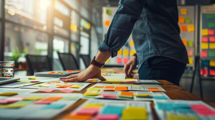 Creative people, thinking and meeting for schedule planning, brainstorming or team strategy at the office.