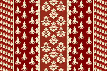 Seamless vintage pattern featuring red floral motifs and ornaments, perfect for wallpaper, fabric, or holiday decorations. Exudes a sense of luxury