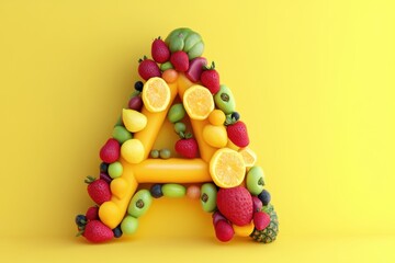 A fruit salad is used to spell out the letter A