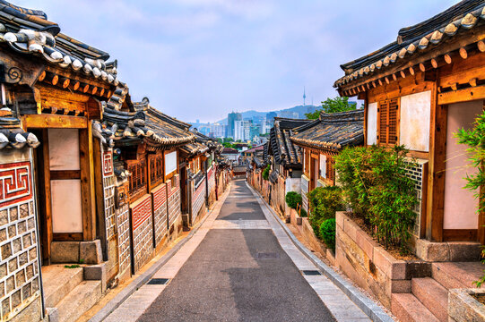 Bukchon Hanok Village with traditional houses in Seoul, South Korea