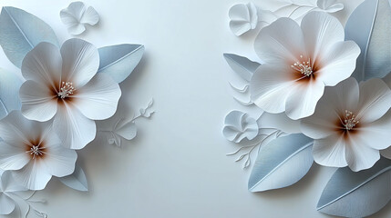 Fototapeta premium Stunning paper flowers in soft white and blue hues, creating an elegant and serene floral arrangement for decoration or design.