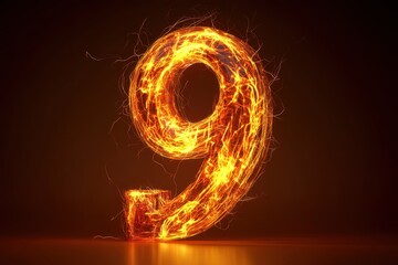 The number nine is written in a fiery, glowing font
