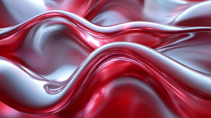 Obraz premium A mesmerizing wave of glossy red and silver fabric, showcasing intricate textures and flowing shapes, ideal for design and art projects.