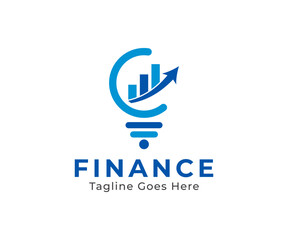 Abstract light bulb finance logo icon vector template design. Consulting and finance management business logo with financial growth icon.