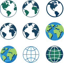 Earth icon collection. Globe. Vector illustration