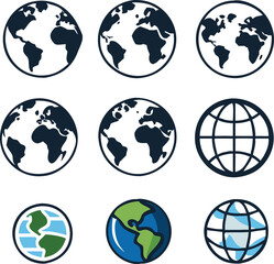 Earth icon collection. Globe. Vector illustration