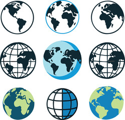 Earth icon collection. Globe. Vector illustration