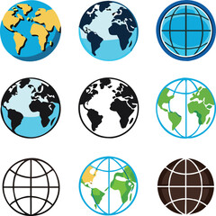 Earth icon collection. Globe. Vector illustration