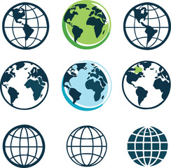 Earth icon collection. Globe. Vector illustration