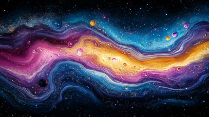 Abstract cosmic art featuring vibrant colors and swirling patterns, representing the beauty of the universe and galaxy.