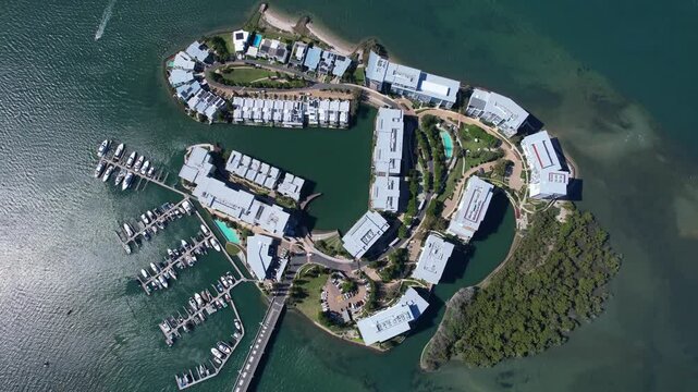 Top Down View Of Ephraim Island Luxury Residential Development In Gold Coast, Australia - Drone Shot