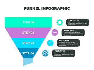 Colorful Funnel Process Infographic Representing Customer Journey from Awareness to Conversion with Iconic Stages