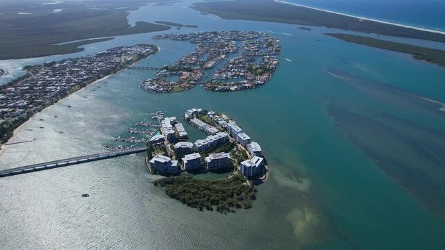 Panoramic View Over Ephraim Island, Paradise Point In Gold Coast, Australia - Drone Shot