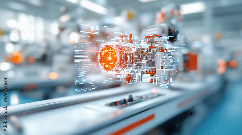 Aufkleber A high tech factory enhanced with augmented reality showcases advanced machinery and digital interfaces, creating futuristic industrial environment