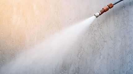 Half-dirty, half-clean wall with water spray from a pressure washer, texture of grime versus clean surface, realism, natural light, crisp detail