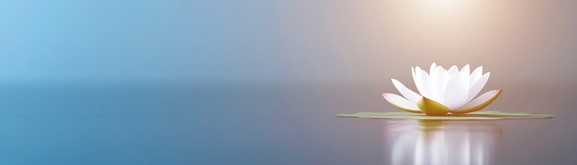 A single lotus flower floating on still water, representing mindfulness, personal development, and inner peace