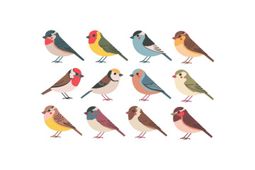 set of small colorful birds vector illustrations in a cute cartoon style 