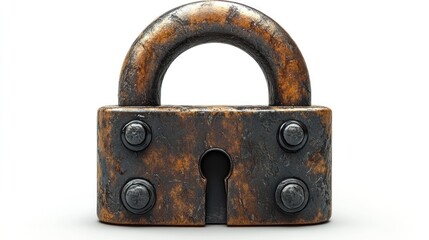 A vintage padlock with a rustic finish and a keyhole.
