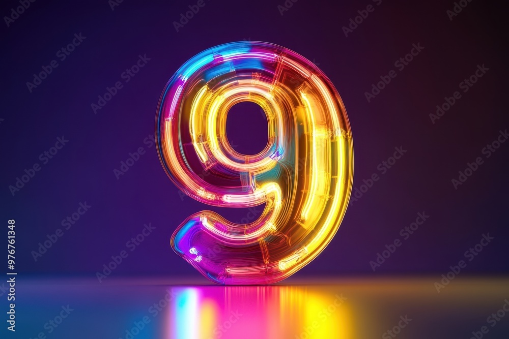 Wall mural a neon sign with the number nine in neon colors