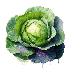 Obraz premium Watercolor Cabbage Illustration, Generative Ai