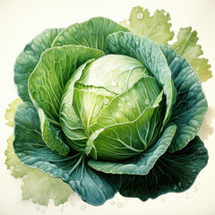 Obraz premium Watercolor Cabbage Illustration, Generative Ai