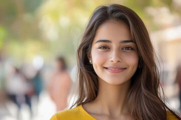 Obraz premium Pretty indian college girl standing at the college campus or University.