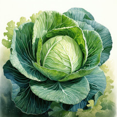 Obraz premium Watercolor Cabbage Illustration, Generative Ai