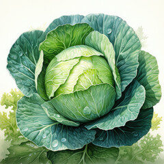 Fototapeta premium Watercolor Cabbage Illustration, Generative Ai