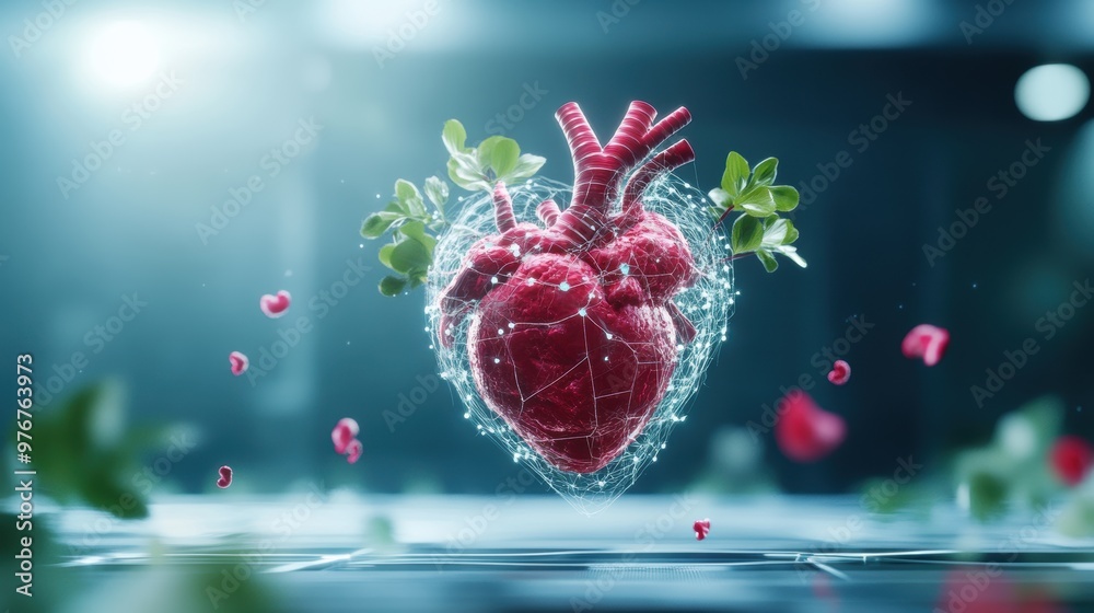 Poster A detailed illustration of a human heart, showcasing the potential of bioengineered tissues and organs for transplantation.