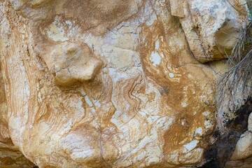 the texture of the old marbled coastal rock