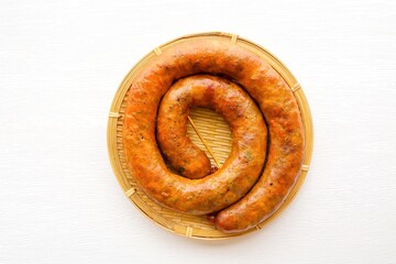Northern Thai Sausage  on white background, thai called Sai Oua