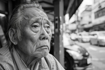 Naklejka premium Iron worker, facial close-up, black and white photo
