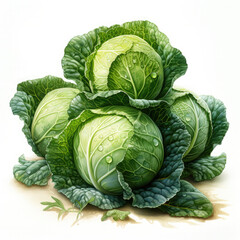 Fototapeta premium Watercolor Cabbage Illustration, Generative Ai