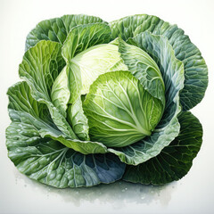 Obraz premium Watercolor Cabbage Illustration, Generative Ai