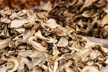 dry porcini mushrooms as a background.