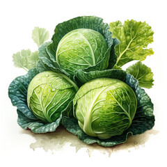 Watercolor Cabbage Illustration, Generative Ai