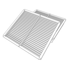 Car engine air filter. Auto spare part. Car care service maintenance. Wireframe low poly mesh vector illustration.