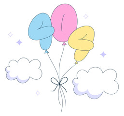 Text error 404, page not found, balloons with clouds