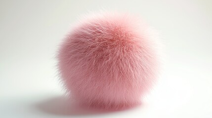 Fototapeta premium A fluffy pink fur ball contrasts beautifully against a white background, radiating softness and magic.
