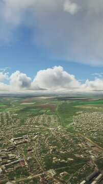 Frontal aerial shot of Bakhmut city in Ukraine