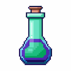 Pixel Art Potion Bottle with Green and Purple Liquid   Retro Gaming Icon