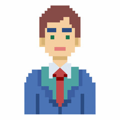 Obraz premium Pixel Art Style Illustration of a Man in a Suit with Red Tie