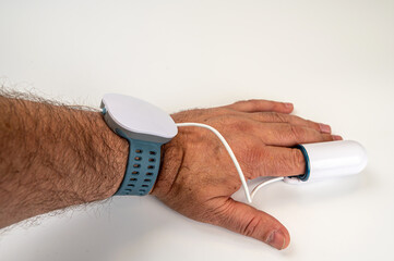 Sleep Apnea Diagnostic medical device Kit  is securely attached to a wrist