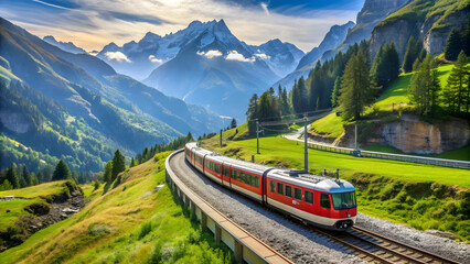 Passenger train Stadler Giruno of SBB on scenic mountain route in Swiss Alps, train, Swiss, Switzerland, Stadler Giruno, SBB