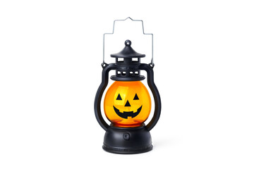 Halloween pumpkin lamp. Halloween autumn concept. Isolated on white
