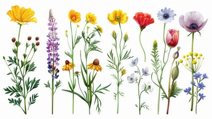 Fototapeta premium Different beautiful flowers isolated on white, set